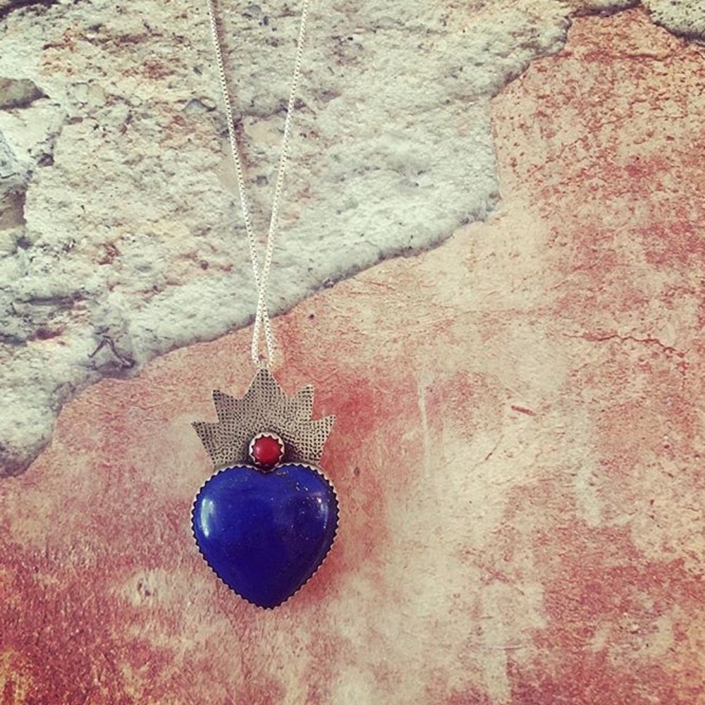 Vintage SES Sterling Lapis Lazuli Heart Pendant